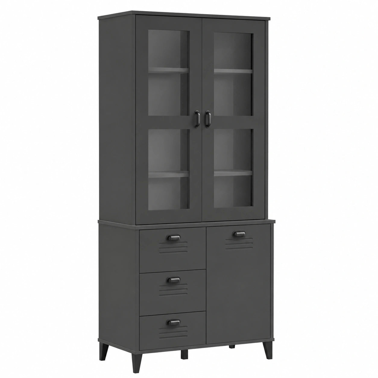 Highboard – mit Stauraum, aus Massivholz und Kiefernholz, Anthrazit