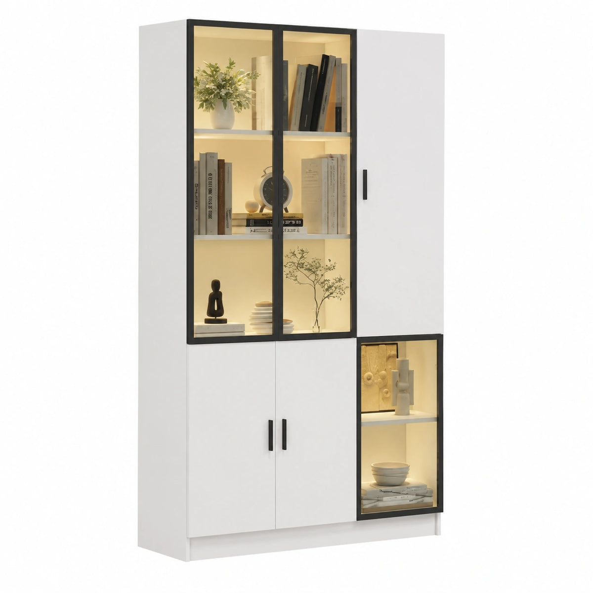 Glasvitrine – 120 × 35 × 200 cm, mit LED-Beleuchtung, mit Ablagen