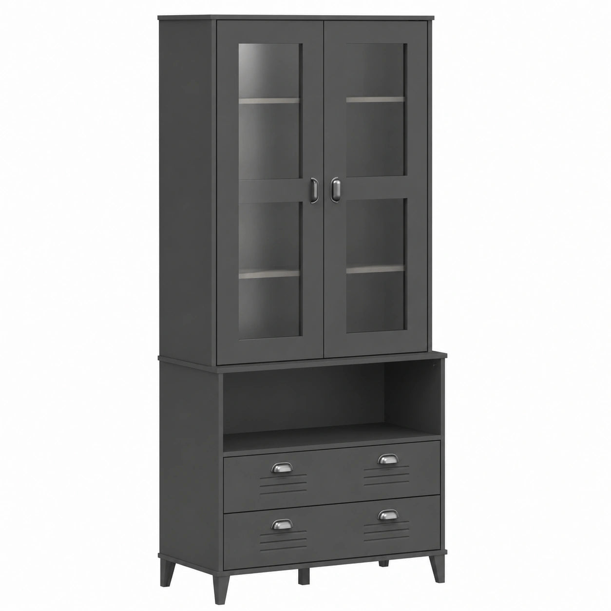 Highboard – mit Stauraum, aus Massivholz und Kiefernholz, Anthrazit