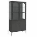 Highboard – mit Ablagen, aus Stahl und Glas, Schwarz
