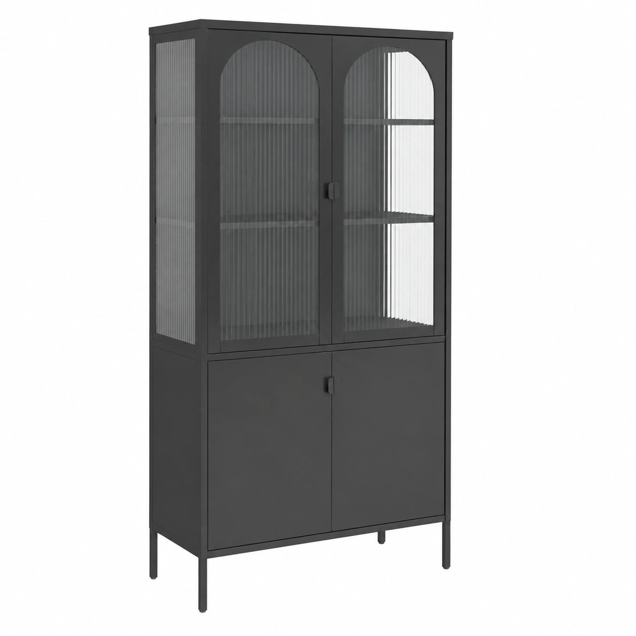 Highboard – mit Ablagen, aus Stahl und Glas, Schwarz
