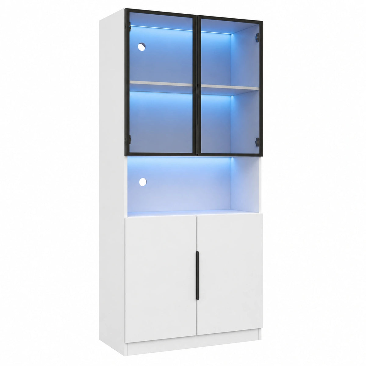 Glasvitrine – 80 × 30 × 200 cm, moderner Stil, mit LED-Beleuchtung, für Wohnzimmer
