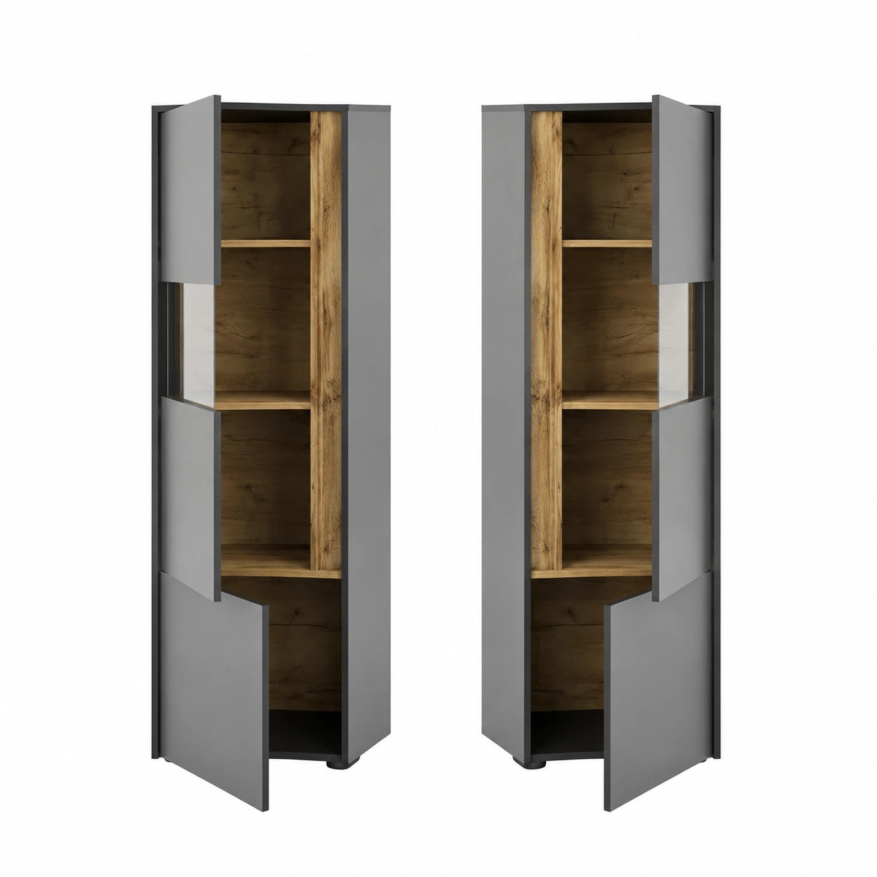Vitrinenschrank – 40 cm, aus Eichenholz, Anthrazit, für Wohnzimmer