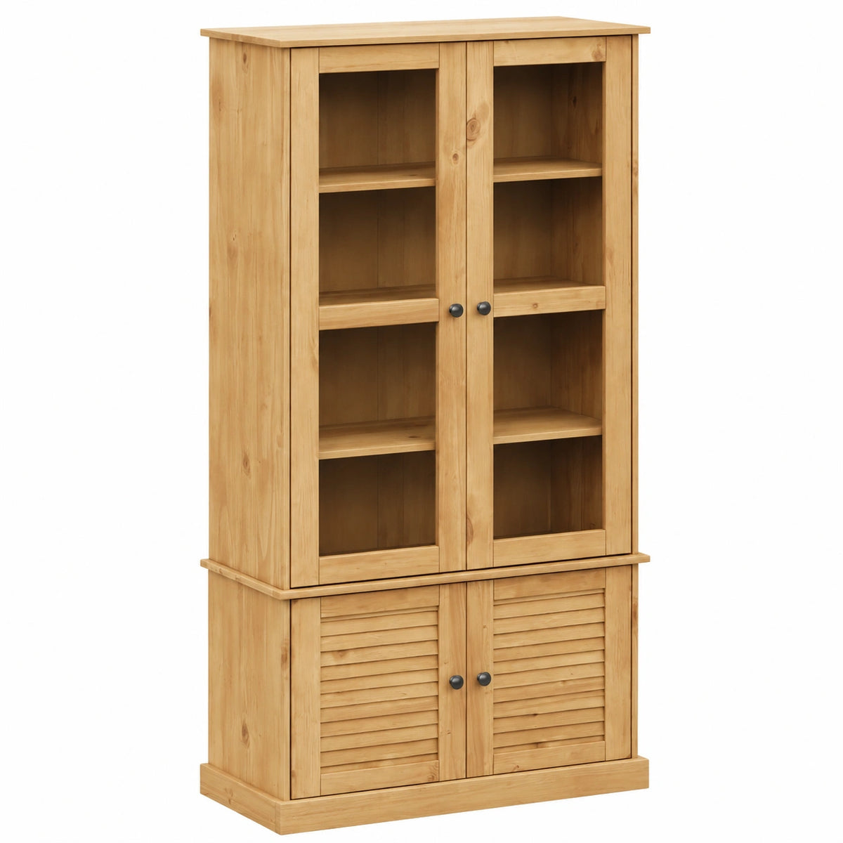 Vitrine – mit Stauraum, mit Ablagen, aus Massivholz und Kiefernholz