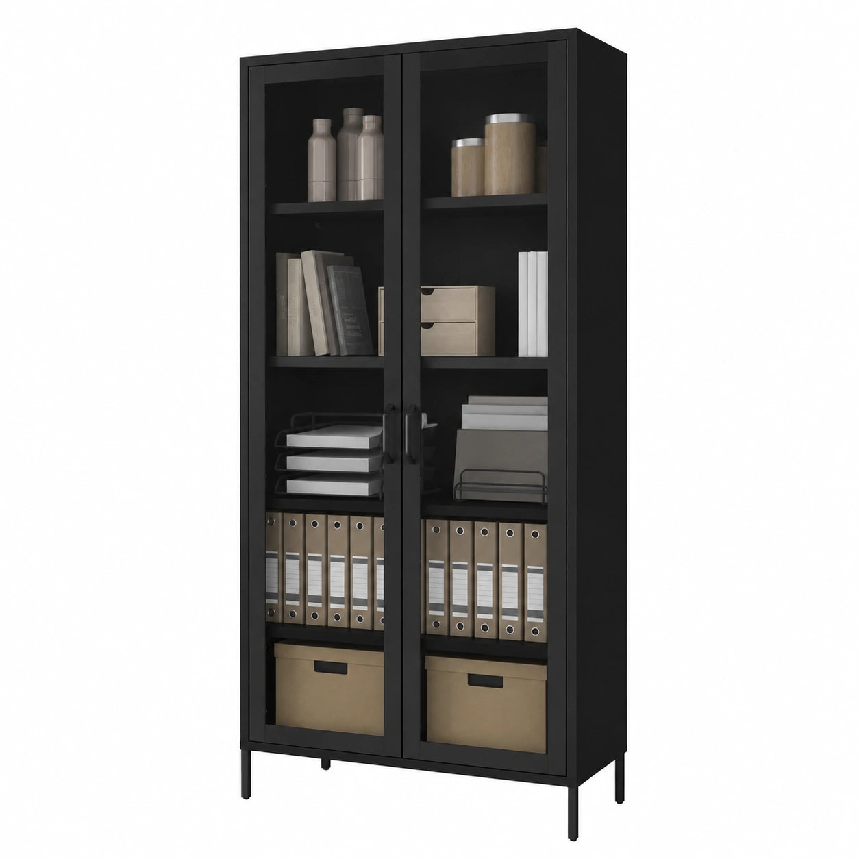 Vitrinenschrank – 80 × 185 × 45 cm, mit Ablagen, aus Glas, Schwarz