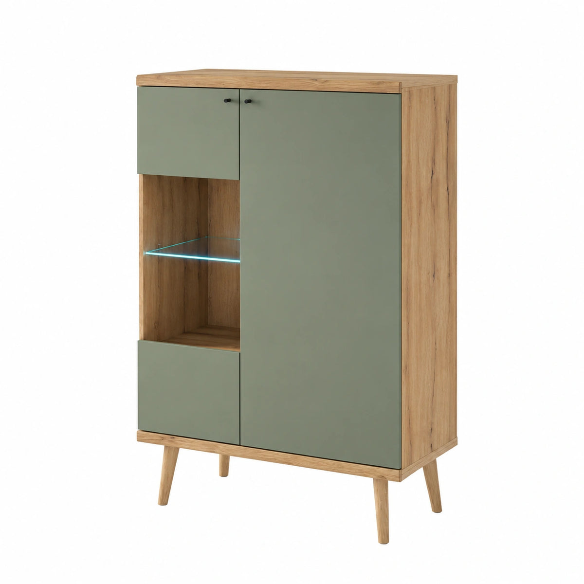 Vitrine – moderner Stil, aus Eichenholz, Grün, für Esszimmer und Wohnzimmer