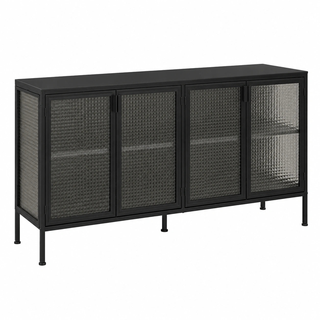 Glasvitrine – 150 × 40 × 80 cm, mit LED-Beleuchtung, mit Ablagen, aus Glas, Schwarz