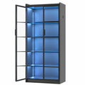 Vitrine – 35 × 70 × 165 cm, mit LED-Beleuchtung, Schwarz, für Wohnzimmer