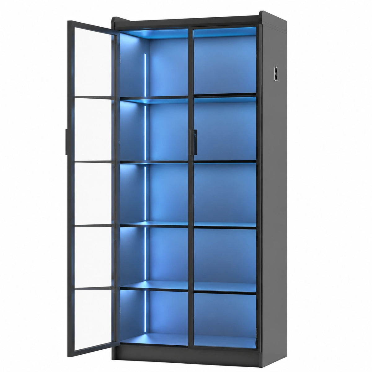 Vitrine – 35 × 70 × 165 cm, mit LED-Beleuchtung, Schwarz, für Wohnzimmer