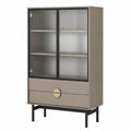 Vitrine – 84 cm, mit Schubladen, aus Glas, Beige, für Wohnzimmer