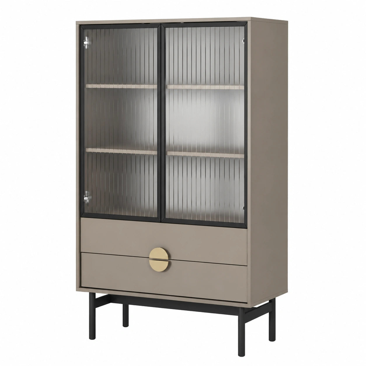 Vitrine – 84 cm, mit Schubladen, aus Glas, Beige, für Wohnzimmer