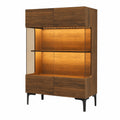 Vitrine – 80 × 38.2 × 115 cm, mit LED-Beleuchtung, mit Ablagen, Braun, für Esszimmer und Wohnzimmer