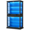 Vitrine – 174 cm, mit LED-Beleuchtung, mit Schubladen, Schwarz, für Wohnzimmer