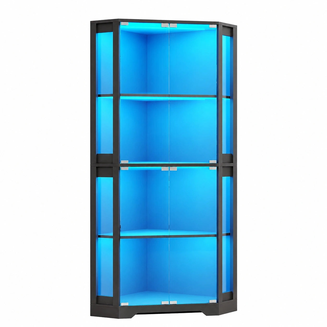 Vitrine – 165 cm, mit LED-Beleuchtung, Schwarz, für Wohnzimmer, Schlafzimmer und Büro