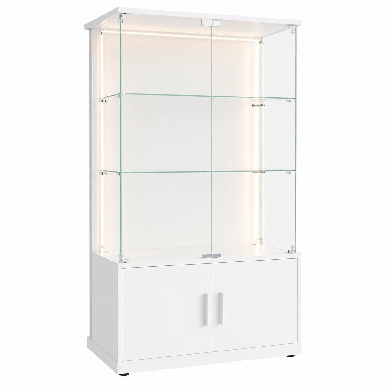 Glasvitrine – mit LED-Beleuchtung, aus Glas und Holz, für Wohnzimmer und Schlafzimmer