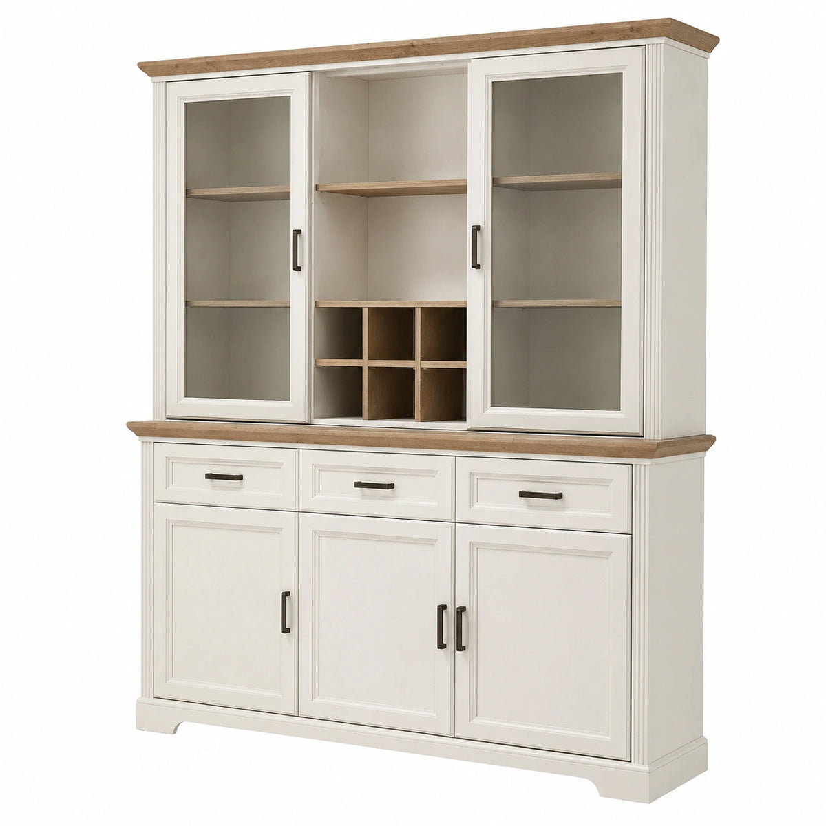 Schrank – 166 × 205 × 48 cm, Landhausstil, mit Stauraum, mit LED-Beleuchtung, aus Eichenholz, Artisan-Eiche