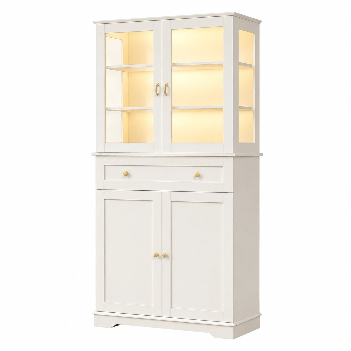 Küchenschrank – 40 × 80 × 180 cm, mit Stauraum, mit LED-Beleuchtung, für Esszimmer und Wohnzimmer