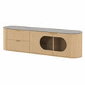 TV-Schrank – minimalistischer Stil, ovale Form, mit Stauraum, aus Glas