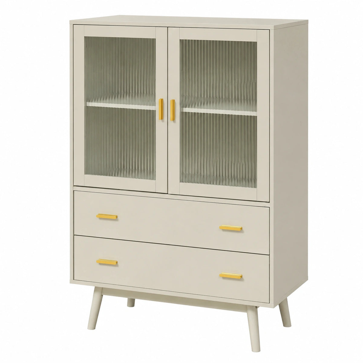 Vitrinenschrank – 120 × 80 × 40 cm, mit Schubladen, mit mehreren Türen, Beige