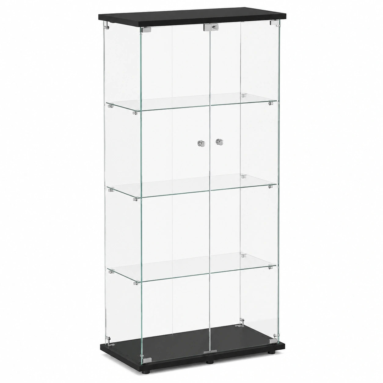 Glasvitrine – 164 × 80 × 36 cm, moderner Stil, mit mehreren Türen, aus Glas, Schwarz