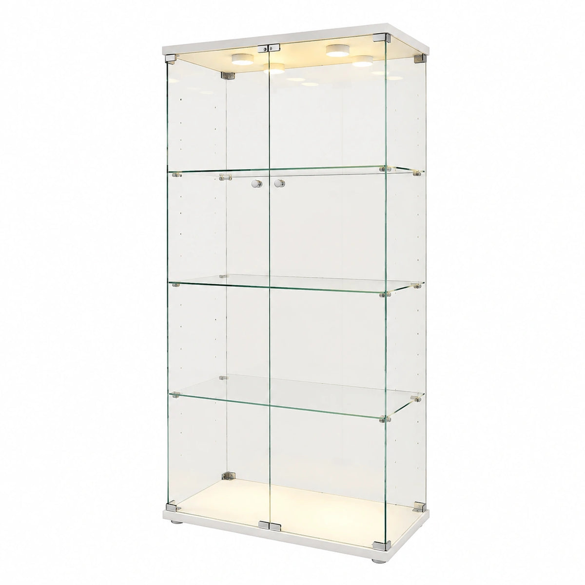 Glasvitrine – mit LED-Beleuchtung, mit mehreren Türen, aus Glas, für Wohnzimmer, Schlafzimmer und Büro