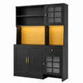 Küchenschrank – 130 × 45 × 180 cm, mit LED-Beleuchtung, Schwarz