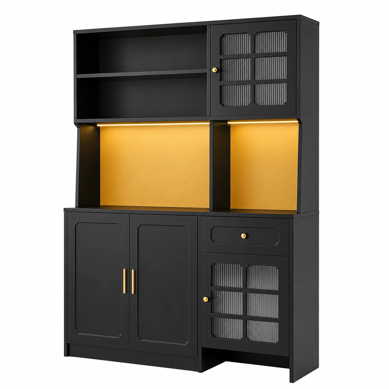 Küchenschrank – 130 × 45 × 180 cm, mit LED-Beleuchtung, Schwarz