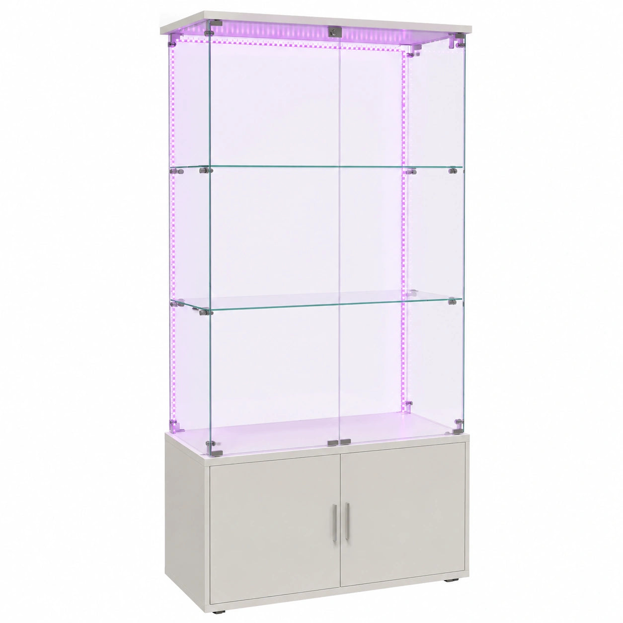 Glasvitrine – mit LED-Beleuchtung, aus Glas, für Wohnzimmer, Schlafzimmer und Büro